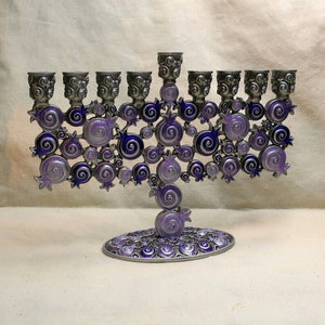 Swirly Pomegranates in shades of Purple Chanukah Menorah