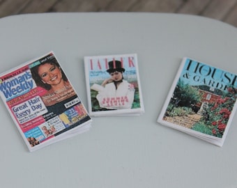 Opening Ladies magazines, ready made/Dolls house miniature coffee table magazines 1/12 scale