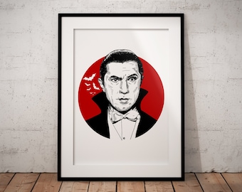 Dracula Bela Lugosi - Klassische Horror Illustration Kunstdruck - Film Dekor
