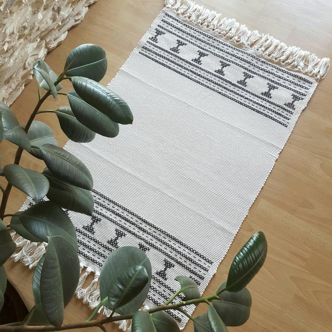 Boho Rug Small Area Rug Black and Cream Rug Tassels Rug Etsy