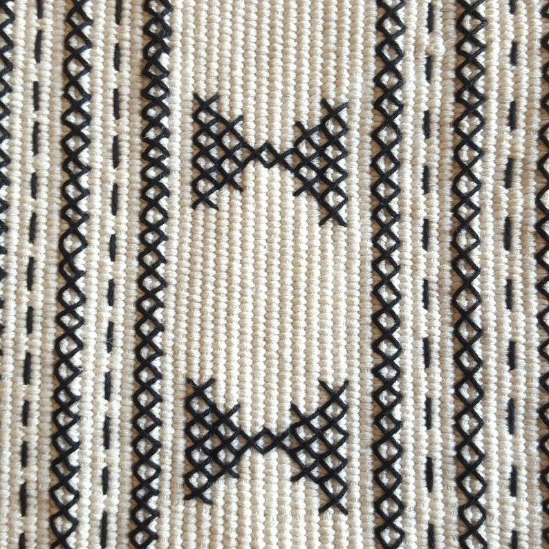 Small Hand Woven Rug in Black and Cream