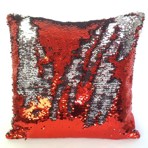 Mermaid Pillow Cover Sequin Pillow Cover Red And Silver Etsy