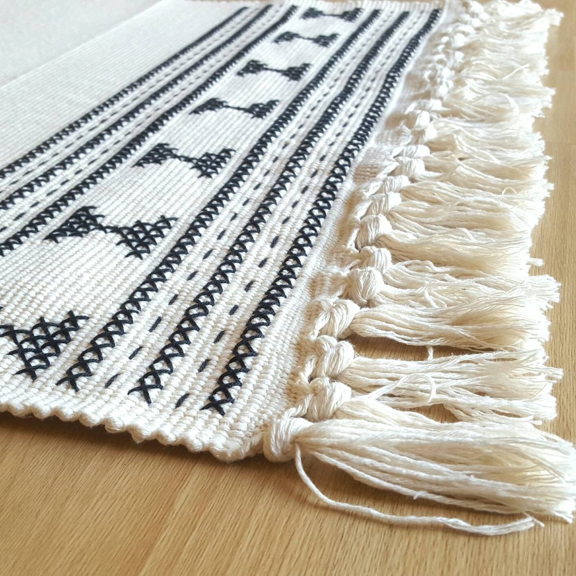 Boho Rug Small Area Rug Black and Cream Rug Tassels Rug Etsy