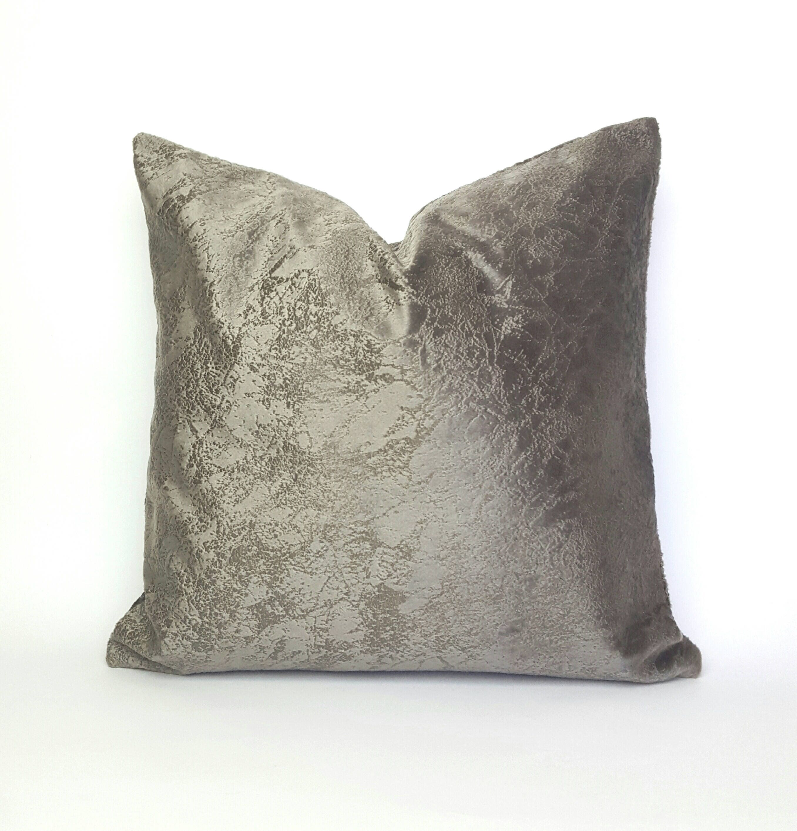 16x16 Grey Velvet Pillow Cover, Gray Patterned Pillow Case, Taupe