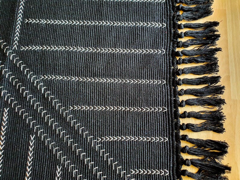 Boho Rug Small Area Rug Black and Cream Rug Tassels Rug Etsy