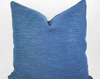 Blue Boho Pillow Cover / 18 x 18" Blue Pillows / Blue Linen Pillow Case / Boho Pillow / Blue Boho Cushion / Textured Pillow Case