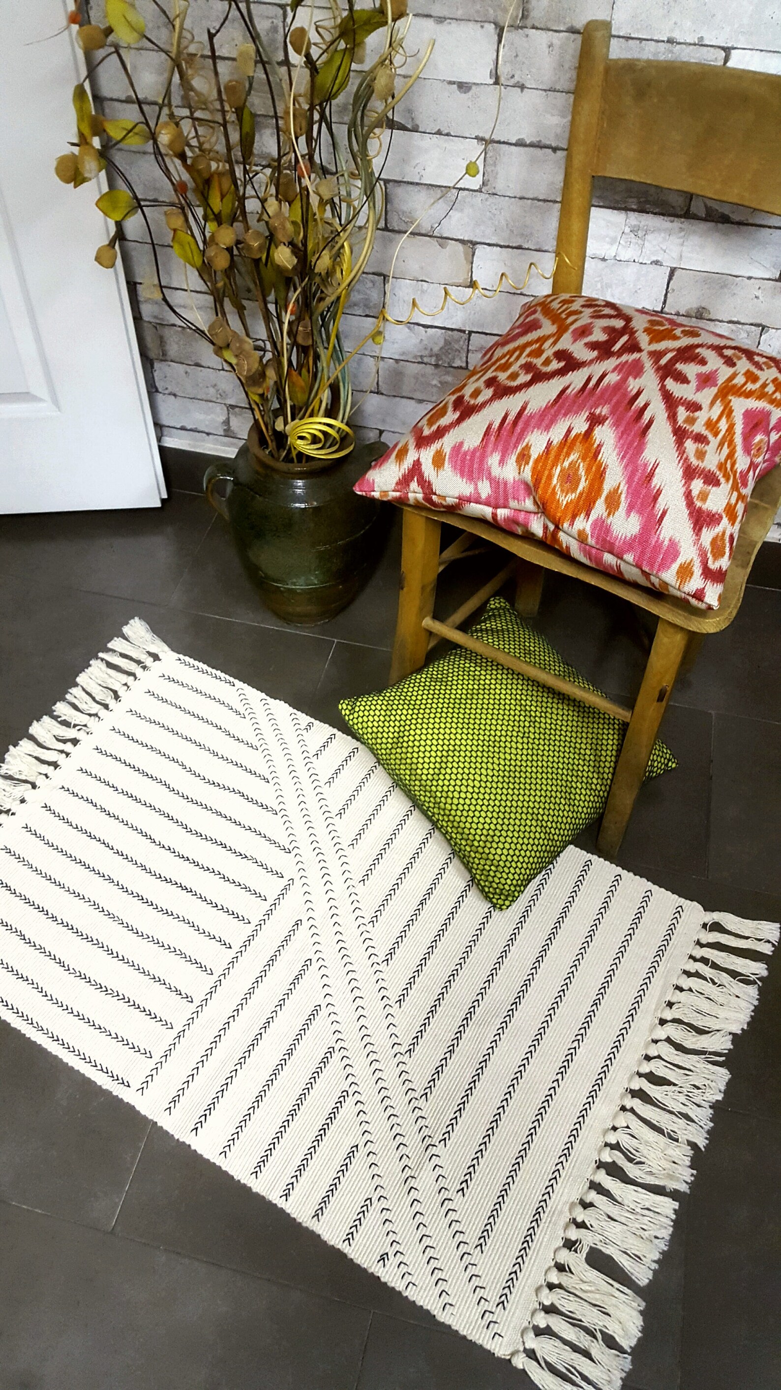 Boho Rug Small Area Rug Black and Cream Rug Tassels Rug Etsy