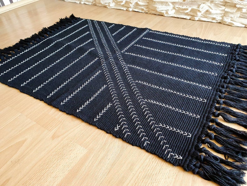 Boho Rug Small Area Rug Black and Cream Rug Tassels Rug Etsy