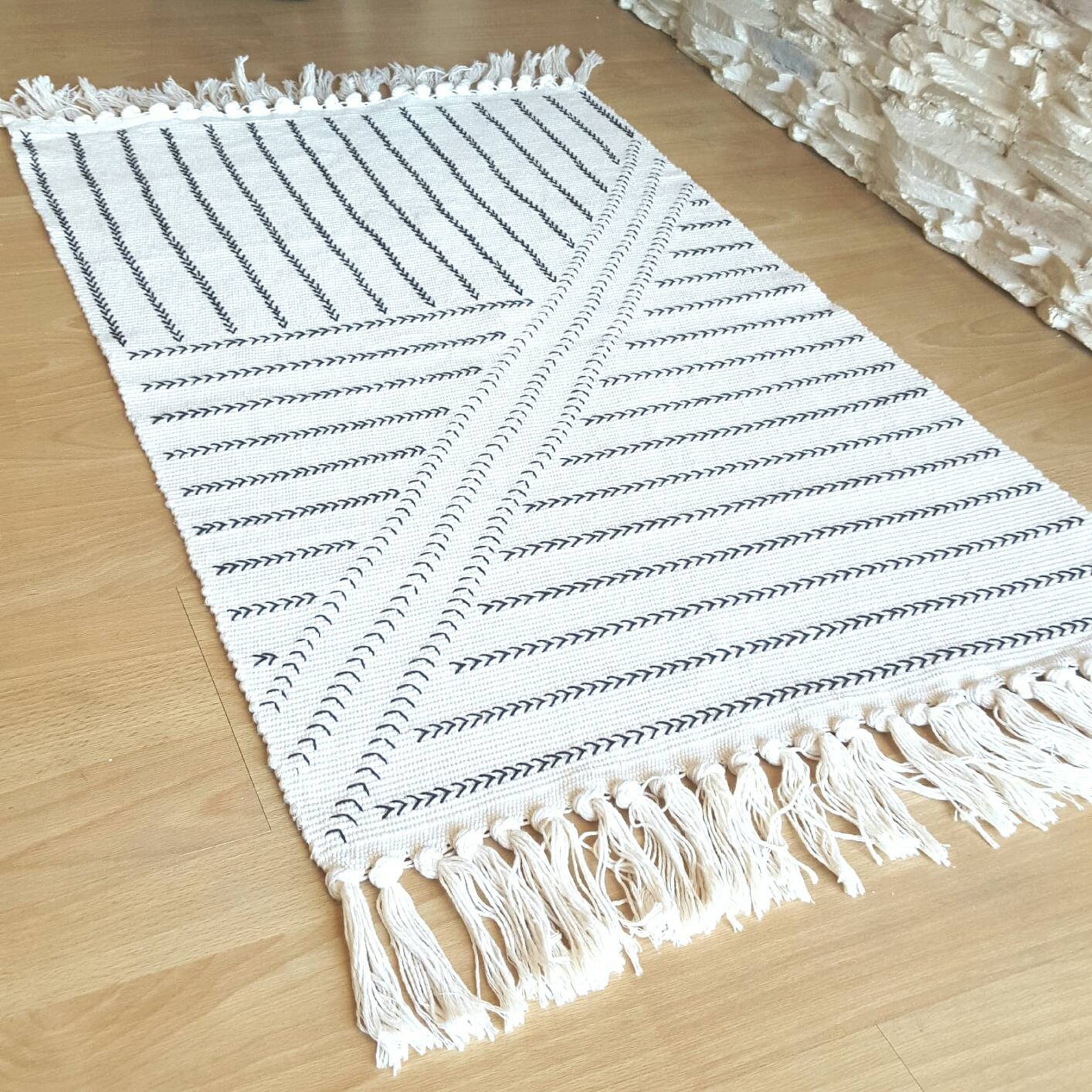 Boho Rug Small Area Rug Black and Cream Rug Tassels Rug Etsy