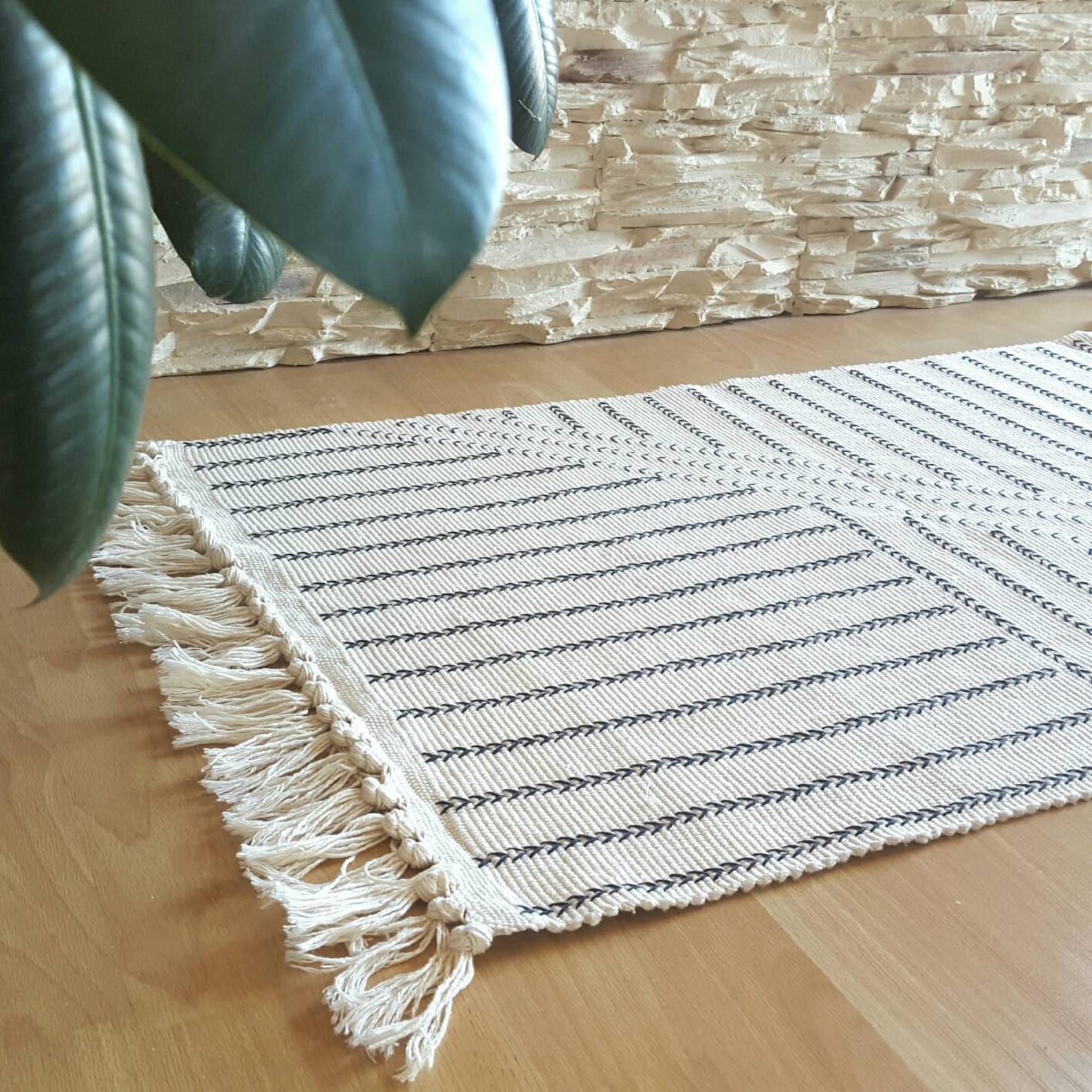 Boho Rug Small Area Rug Black and Cream Rug Tassels Rug Etsy