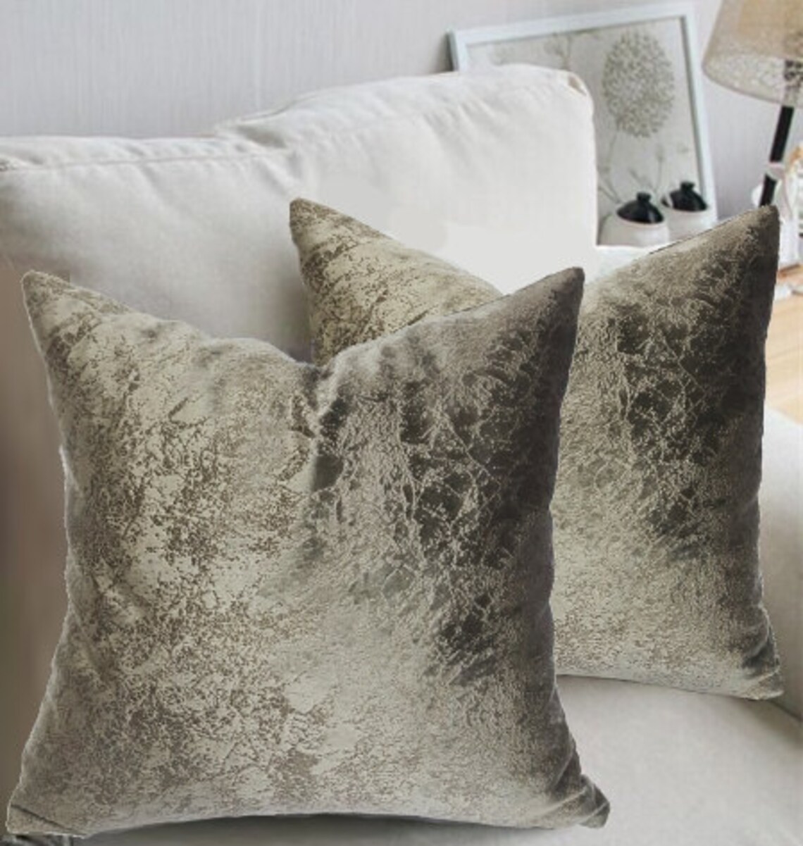 16x16 Grey Velvet Pillow Cover, Gray Patterned Pillow Case, Taupe