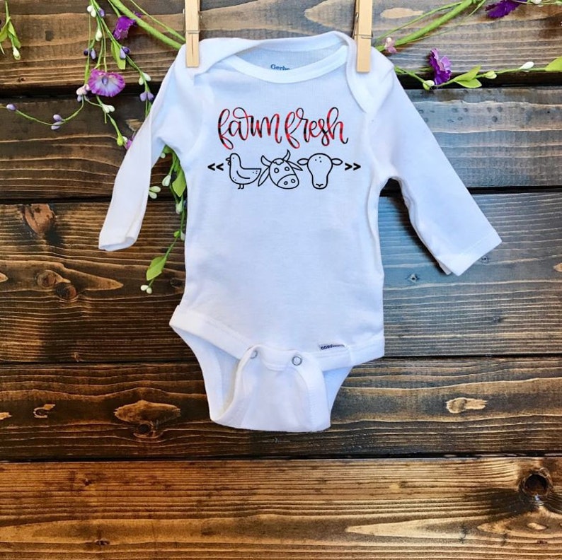 Custom Baby Onesie Farm Baby Onesie New Baby Onesie Handmade Free Range Onesie Chicken Onesie Cow Baby Onesie Baby Onesie