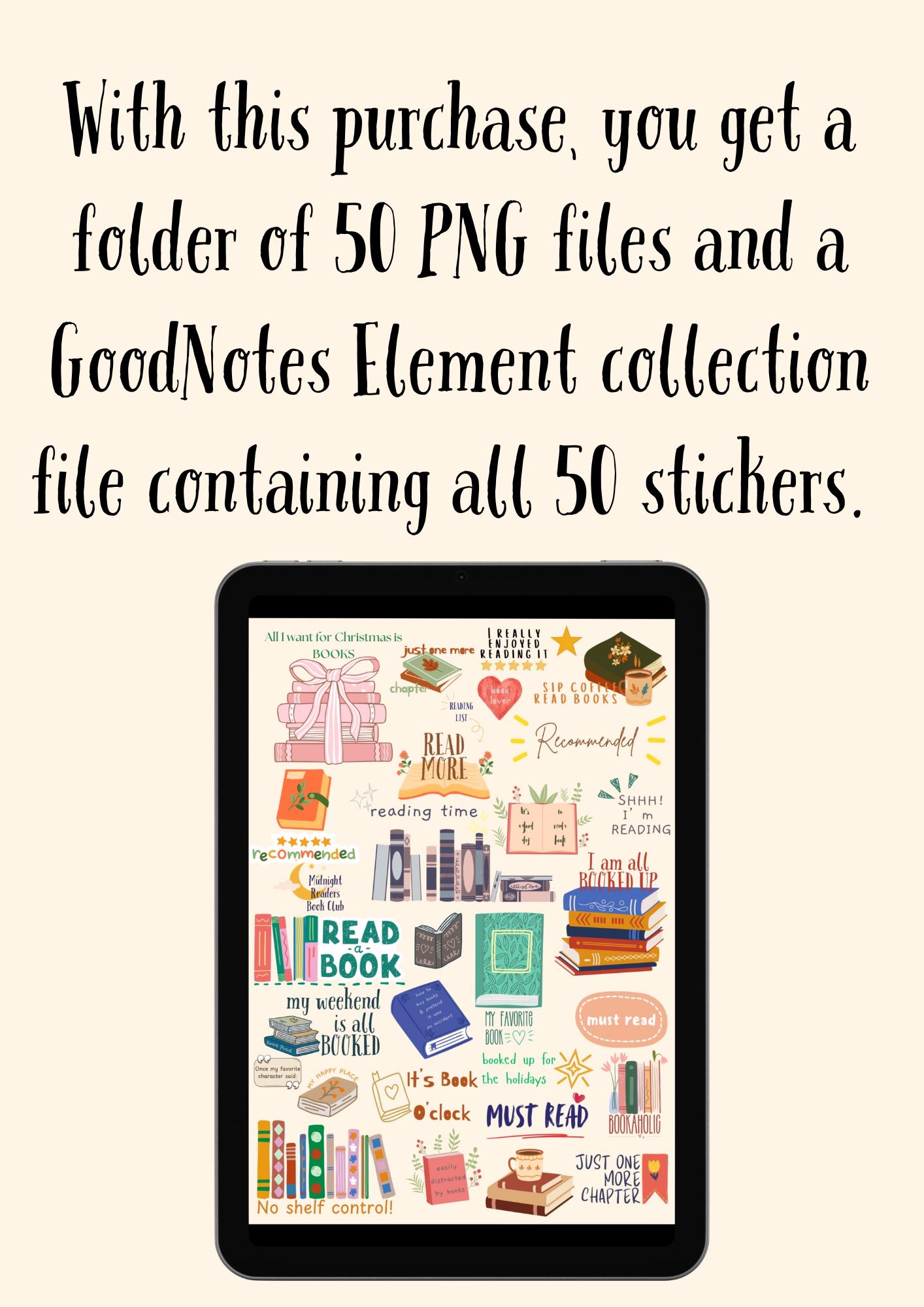 Digital Book Lover Stickers Pack - 50 Digital Stickers for Goodnotes ...