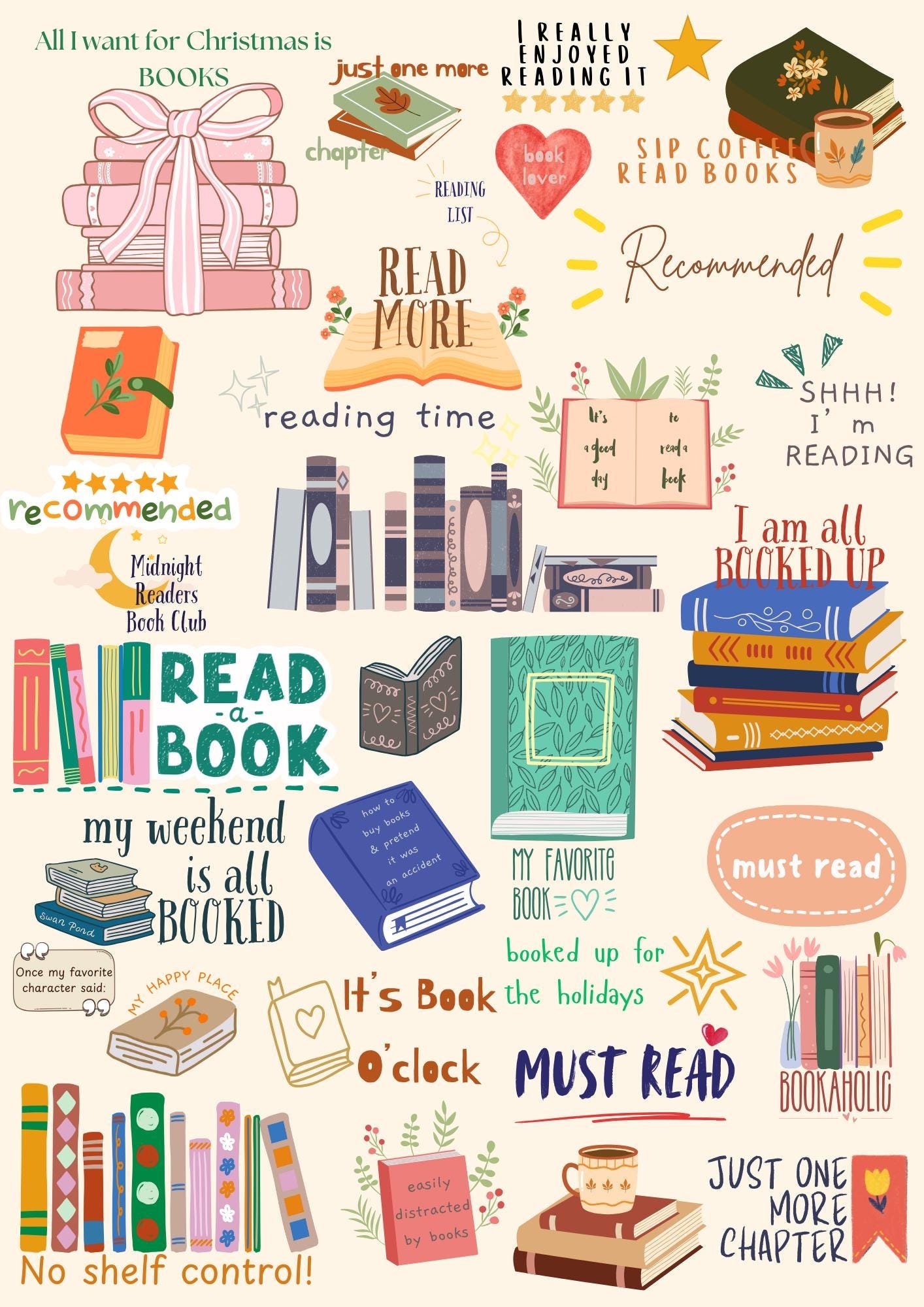 Digital Book Lover Stickers Pack - 50 Digital Stickers for Goodnotes ...