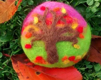 Autumn tree felted pebble