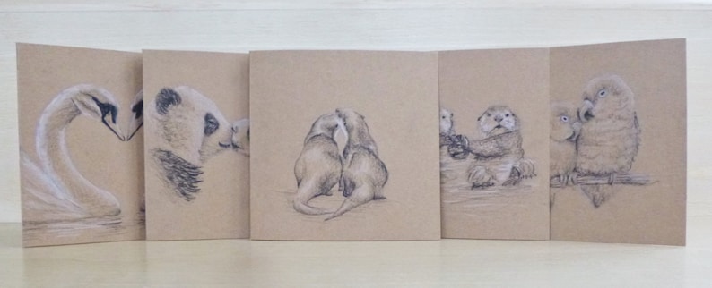 Thank you Otter couple hand drawn gift card Note card Birthday card Sweet otters holding hands greetings card Animal Valentines card