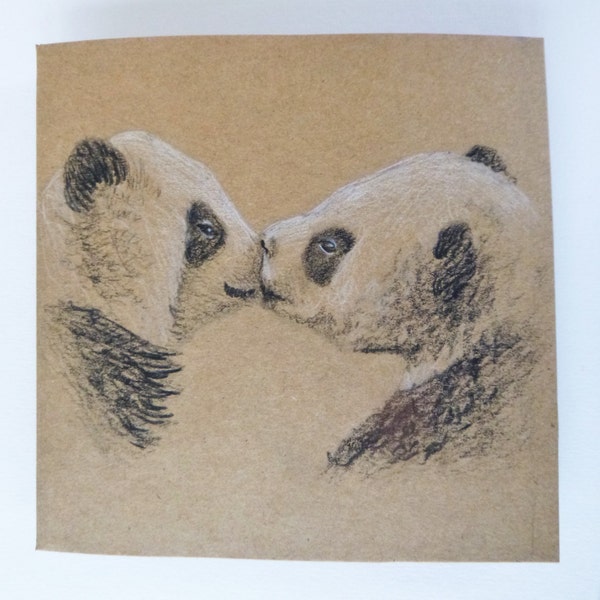 Einzigartige Valentinstag-Karte mit großer Panda, einzelne Karte, Tiere küssen Hand gezeichneten Tier-Karte, Karte, niedlichen Tier Notiz-Karte, gefährdet