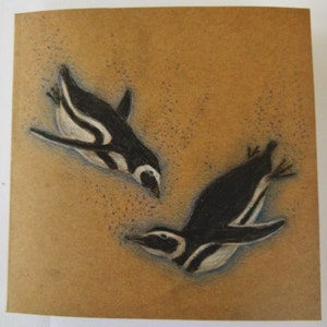 Diving Penguin, Arte Original, Kraft Gift Card, Dibujo Ilustración, Animal, Amantes de la Naturaleza, Nota Tarjeta, Navidad, Cumpleaños, Gracias