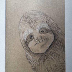 slothillustration Kraft sketchbook, disegnato a mano, opere d'arte originali, riempitivo di calza personalizzato, regalo di Natale, regalo d'arte carino, amante gattino