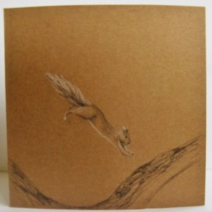 Obra de arte original de la ardilla, tarjeta de regalo de Kraft, ilustración del dibujo, para la madre, padre, amigos, tarjeta de Navidad, tarjeta de nota en blanco, animal lindo