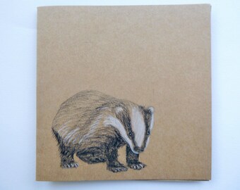 Hand drawn Badger Gift Card, Original Artwork Card, Unique Greetings card, Forest animal, Woodland Animals, Nature Card, Handmade, Handdrawn