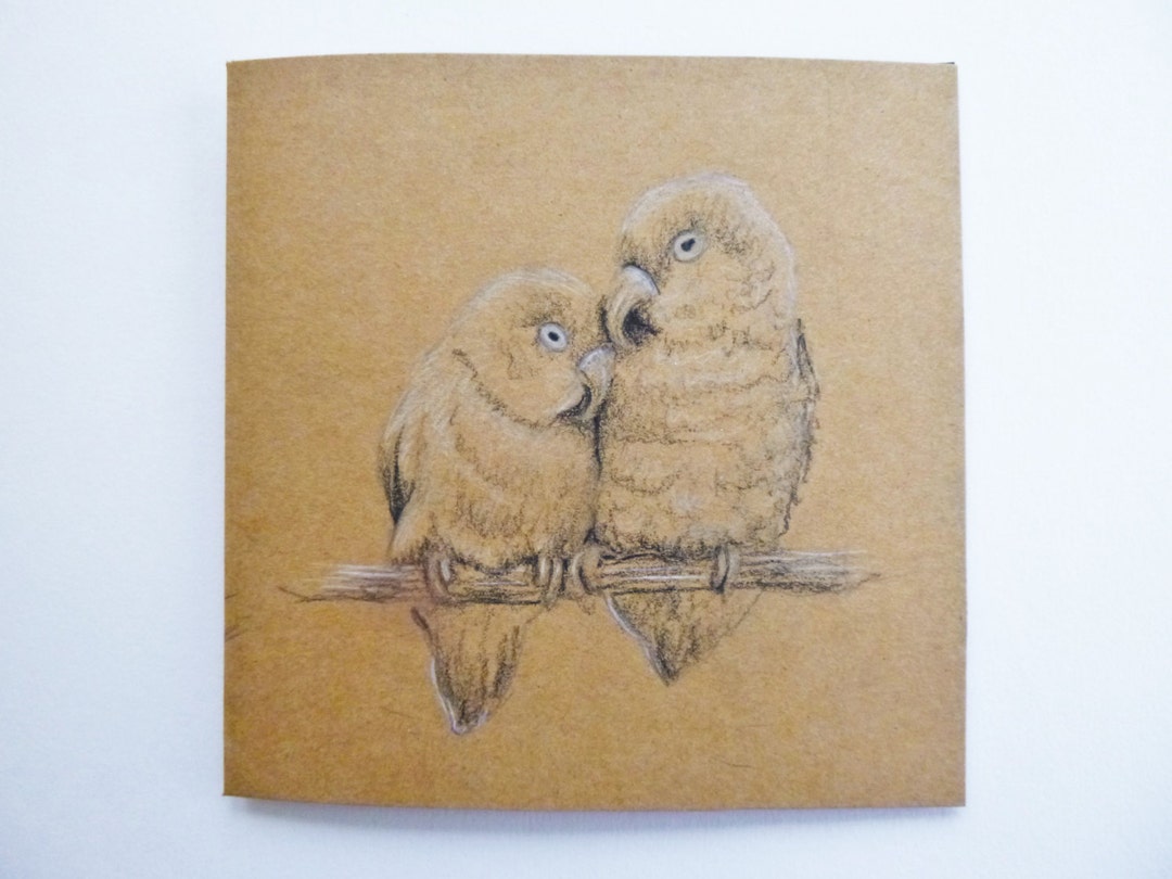 Love Birds Valentines Gift Card, Unique Hand Drawn Anniversary Card ...