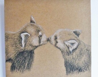 Cute Red Panda Gift Card, Hand drawn Sweet Animal Birthday Card, Love Card, Nature Card, Mothers day, Anniversary, Wedding, Animal Lover