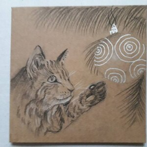 Süße Katze Weihnachtskarte, handgezeichnete Katze Dame Geschenk, Kraft-Karte, Weihnachten, Urlaub Kätzchen Grußkarte, Haustier Besitzer, Tier leere Karte, original-Kunst