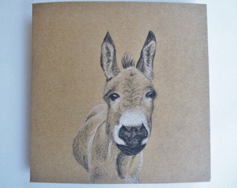 Hand Drawn Card, Cute Donkey, Original Artwork Greeting Card, Farm animal Note Card, Animal Thank you, Birthday for Friend, Animal lover