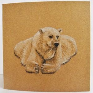 Recycled Kraft, Animal Note Card, niedźwiedź polarny, unikalna karta urodzinowa, śliczne puste, Note Card, dziękuję karty, wakacje, charakter, Handmade Card