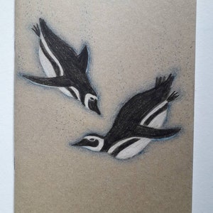 pinguino illustrazione Kraft sketchbook, disegnato a mano, opere d'arte originali, riempitivo di calza personalizzato, regalo di Natale, regalo artistico, amante degli animali