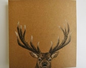 Woodland Animals, Stag Original Drawings, Art, Christmas Gift, Note blank Cards, Xmas, Custom Animal Art, Stag Gift Ideas, Reindeer Art