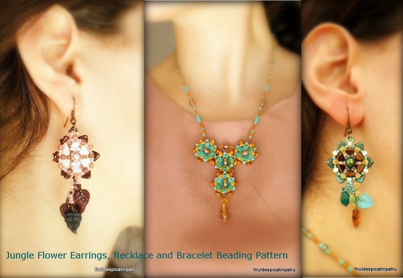 Jungle Flower Y Necklace Bracelet and Earrings / Beadwoven Etsy