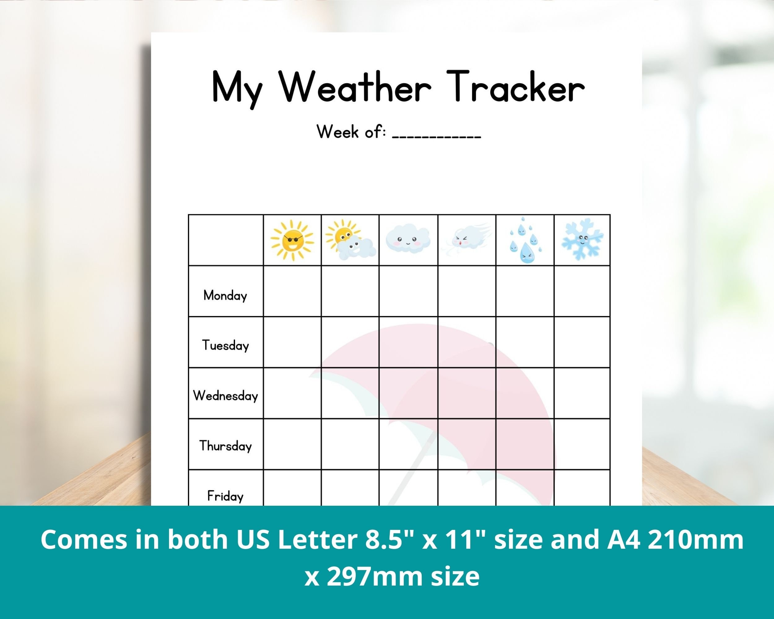Weather Tracker Bundle Kids Printable Week Month Year PDF Planner ...