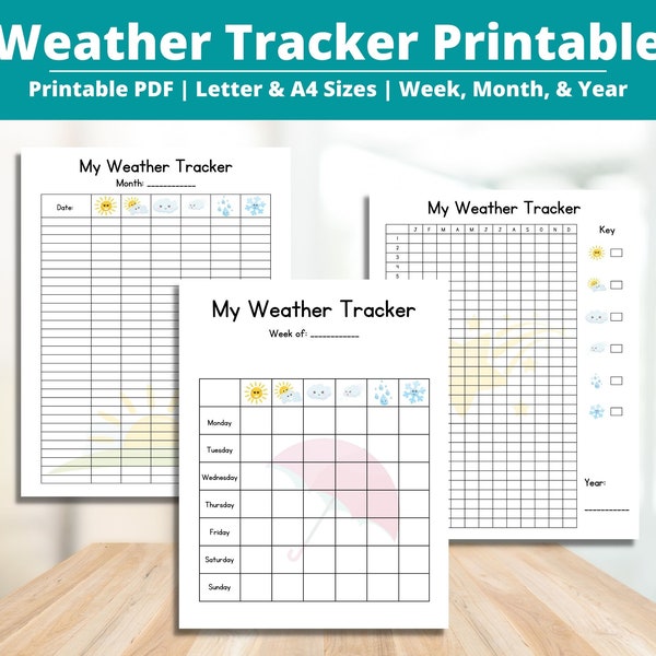Weather Tracker Bundle - Kids Printable Week Month Year PDF Planner Journal - Homeschool Montessori Waldorf Bullet Journal