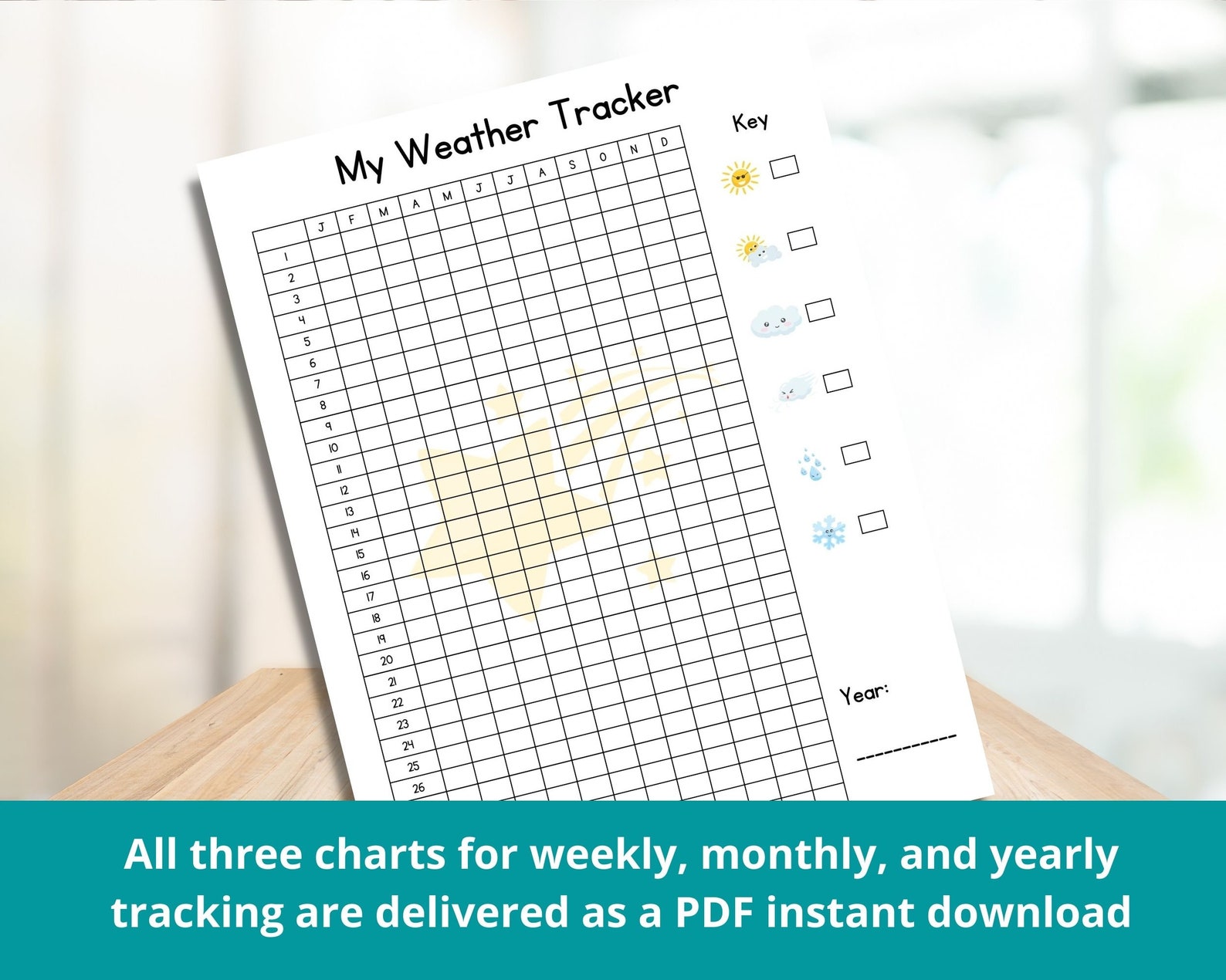 Weather Tracker Bundle Kids Printable Week Month Year PDF Planner ...
