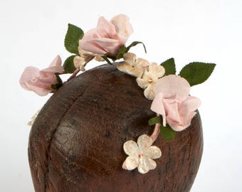 Tiara vintage dos anos 1950 com rosas e flores de cerejeira para noiva, dama de honra ou fantasia. Nº 2.