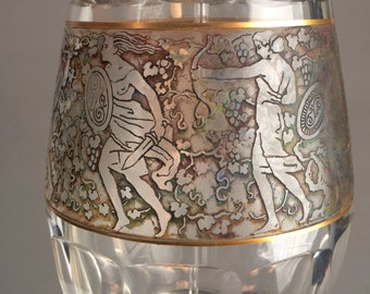 Antique 1920-30s Moser of Karlsbad Art Deco warrior oroplastic cameo glass perfume scent bottle atomiser.
