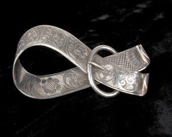 Rare Antique Victorian Silver Brooch and Buttonhole Holder, Buttoniere, by Hilliard and Thomason 1850