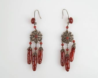 Vintage Chandelier Earrings Possibly Czechoslovakian Glass and Silver. 