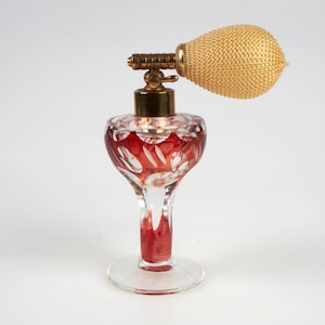 Antique 1920-30s Art Deco red and clear glass perfume scent bottle atomiser.