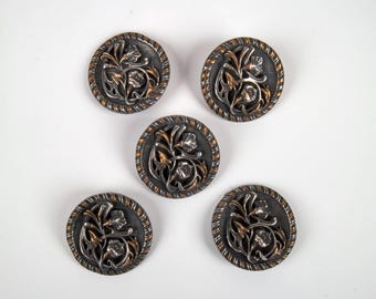 Conjunto antiguo Art Nouveau de cinco botones de 1900