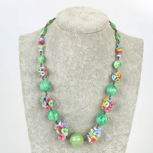 Vintage Bohemian Glass 1930s Flower Necklace. 