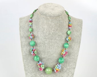 Vintage Bohemian Glass 1930s Flower Necklace. 