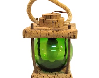 Lampada da tavolo a lanterna nautica francese di metà secolo, in sughero mediterraneo e vetro fumé, design costiero anni '60, decorazione marina vintage. TASSA USA GRATUITA.