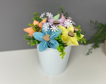 Paper flower pot, pastel paper flowers, Mother’s Day, table decorations, valentines.