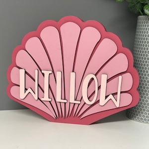 Personalised wooden name shell, scallop shell, under the sea theme bedroom, shell shelfie