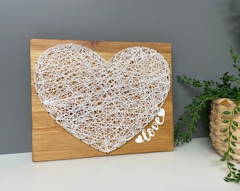 Heart string art wooden wall art,  personalised valentines gift.