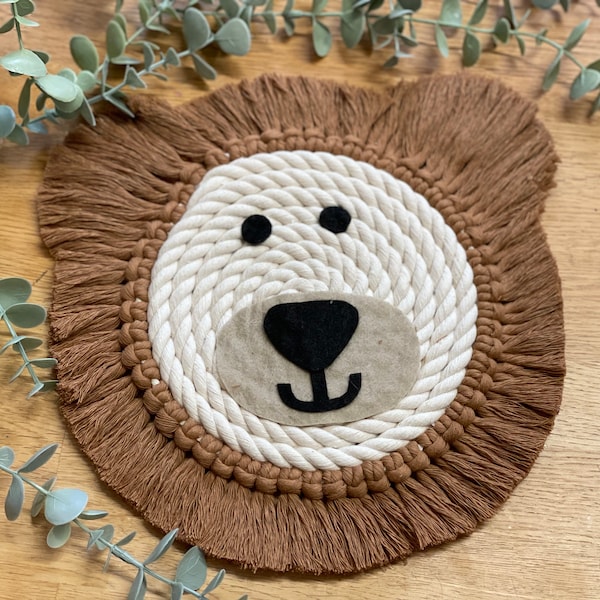 Bear Macrame rope animal wall hanging - Bear nursery decor - rope animal face - new baby gift