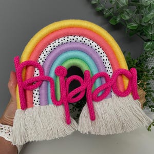 Personalised macrame rainbow with knitted wire name - nursery decor - new baby gift - home decor - rainbow wall hanging - knitted wire words